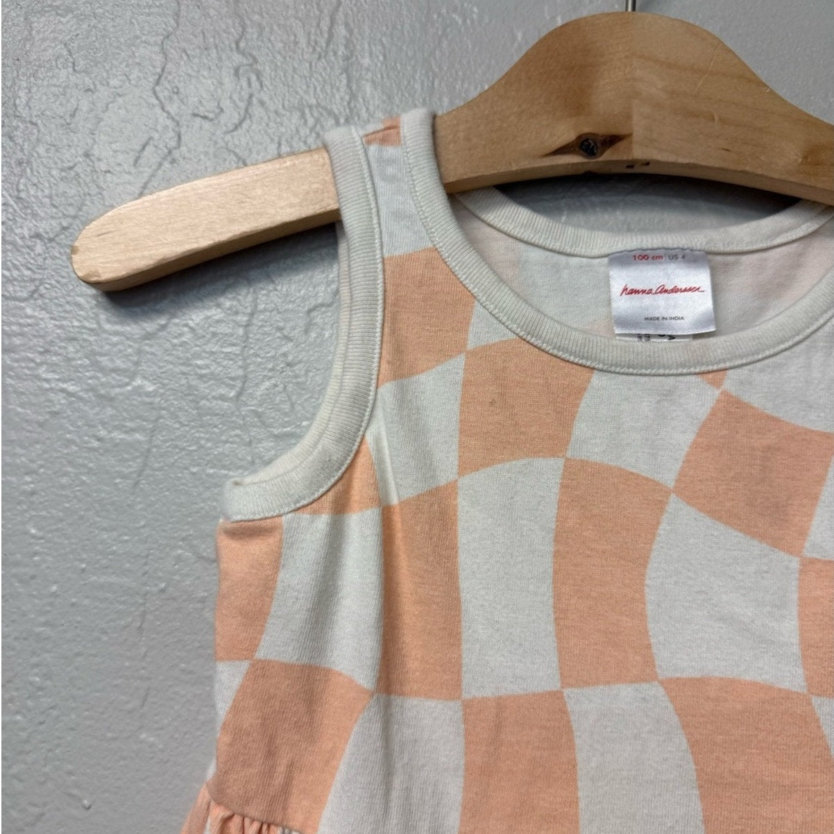 hanna andersson peach white checked dress 4Y