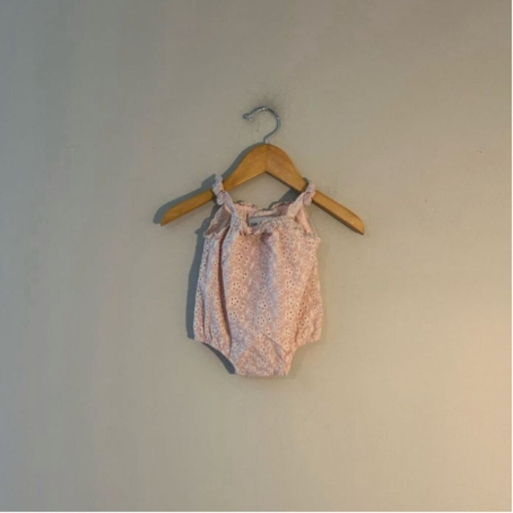 zara pink purple eyelet romper 3-6M