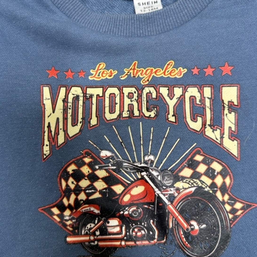 shein blue motorcycle sweatshirt 12-18M