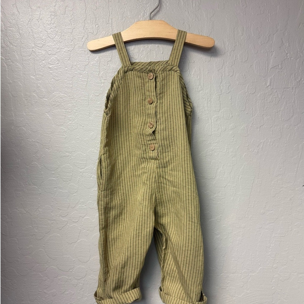 zara boys' green pinstripe jumpsuit 2-3Y