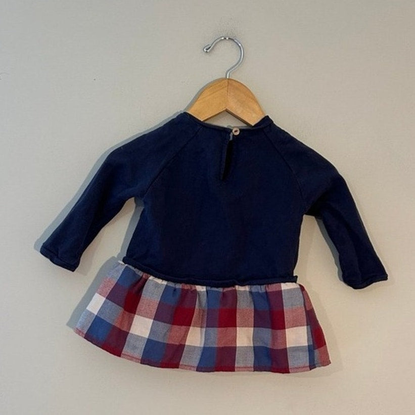 zara girls' navy plaid dress 6-9M