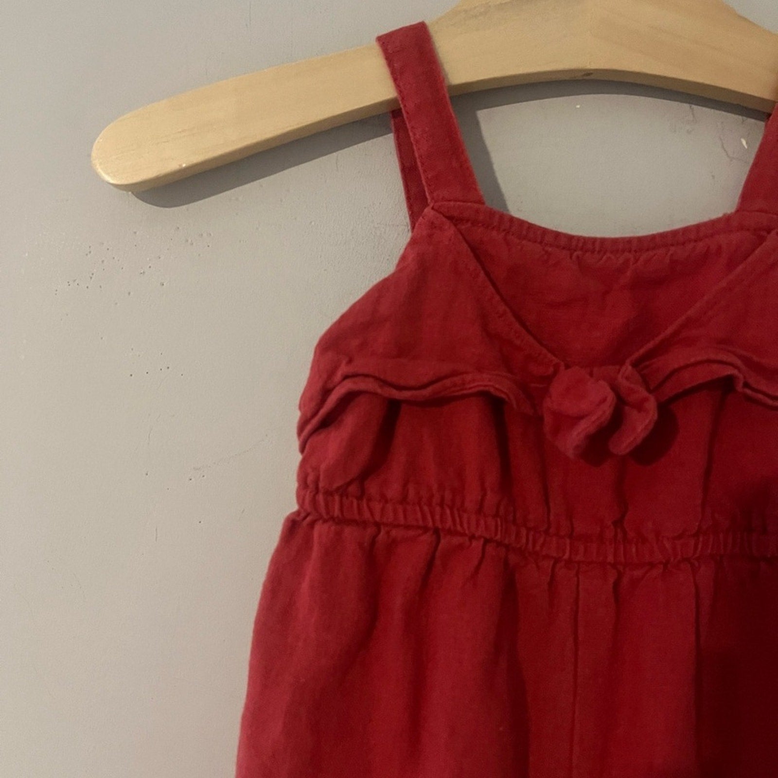 old navy girls' red linen romper 12-18M