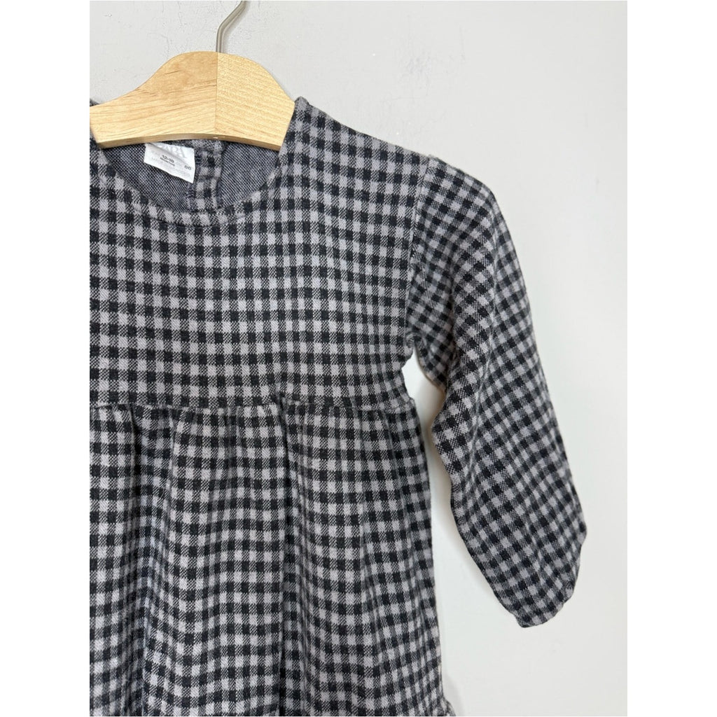 zara blue black checkered plaid dress 12-18M