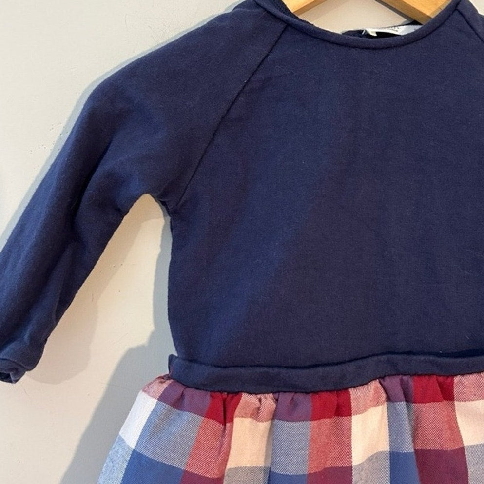 zara girls' navy plaid dress 6-9M