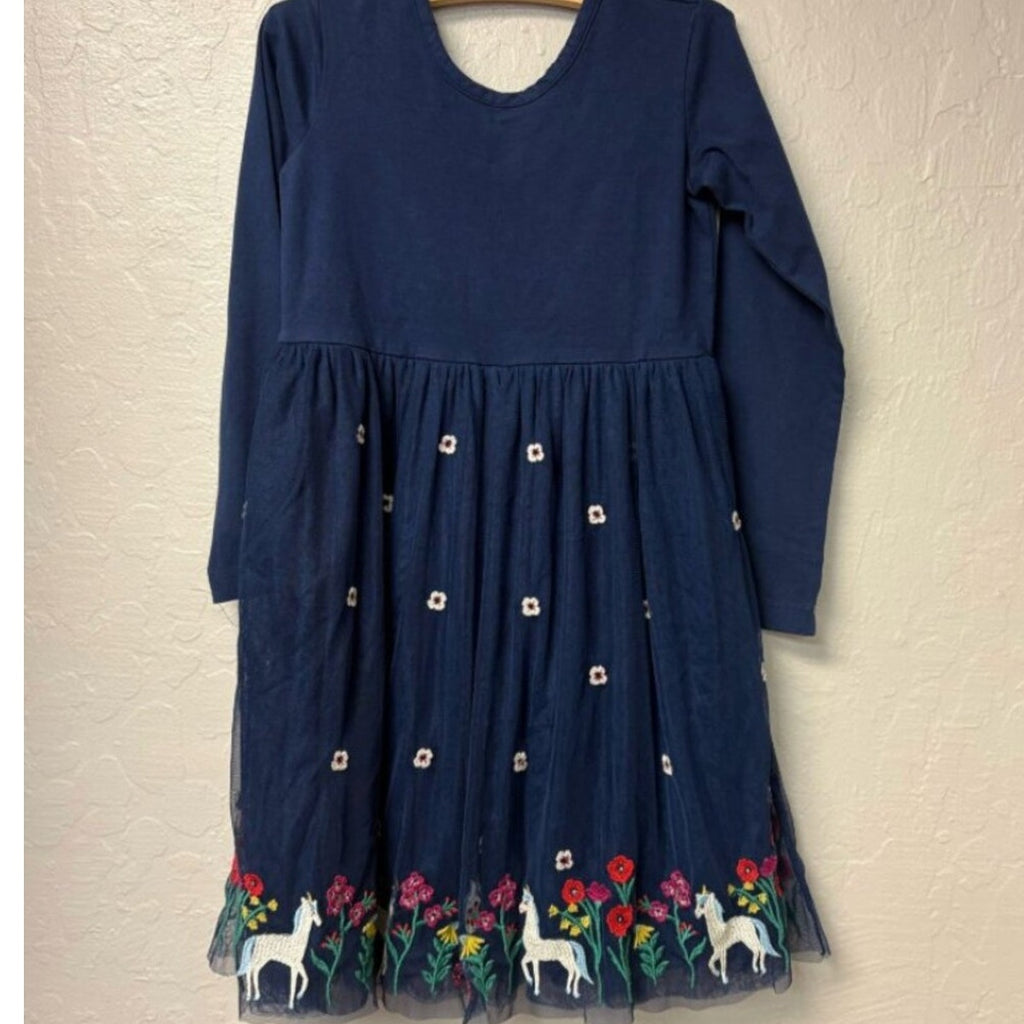 hanna andersson long sleeve unicorn tulle dress 6-7Y