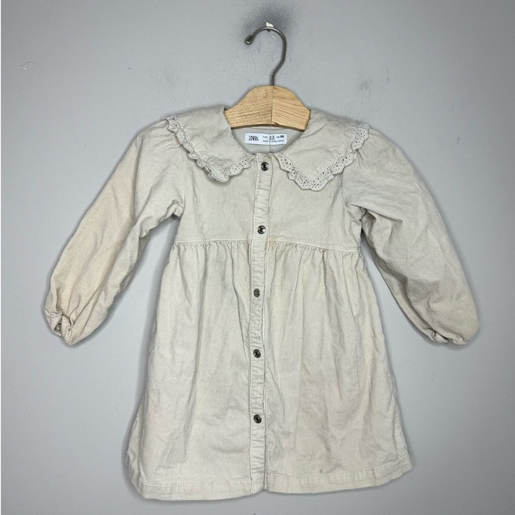 zara girls' corduroy peter pan collar dress 2-3Y