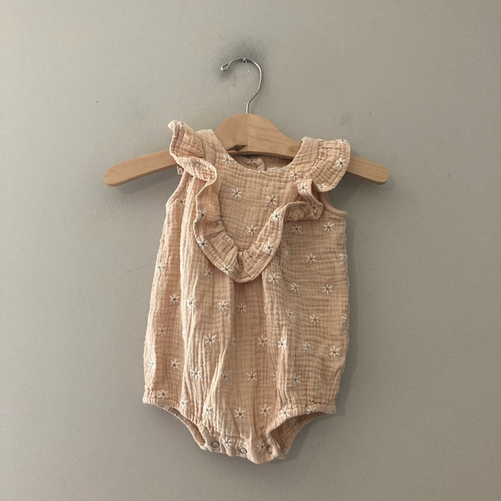 rylee + cru yellow muslin romper 3-6M
