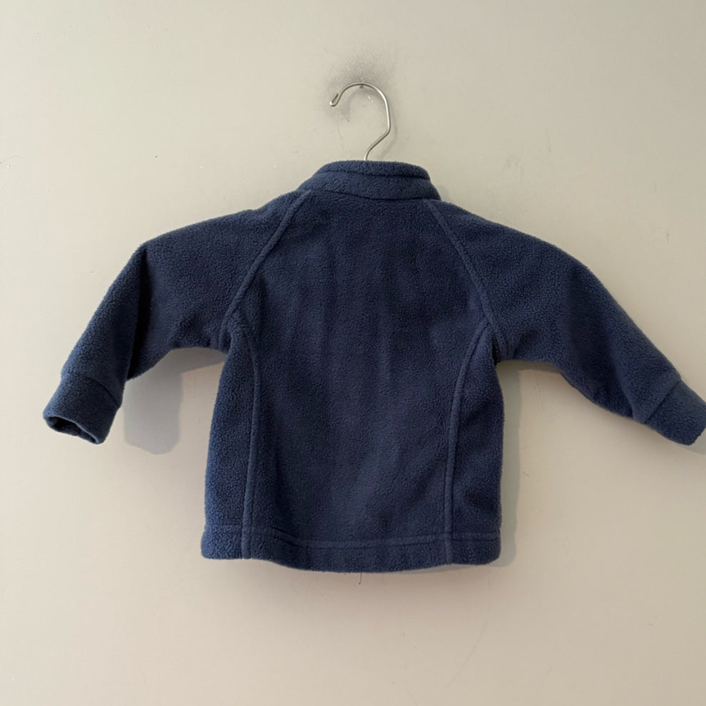Back view of Columbia navy blue full-zip fleece jacket with raglan seams for baby boys 6-12 months