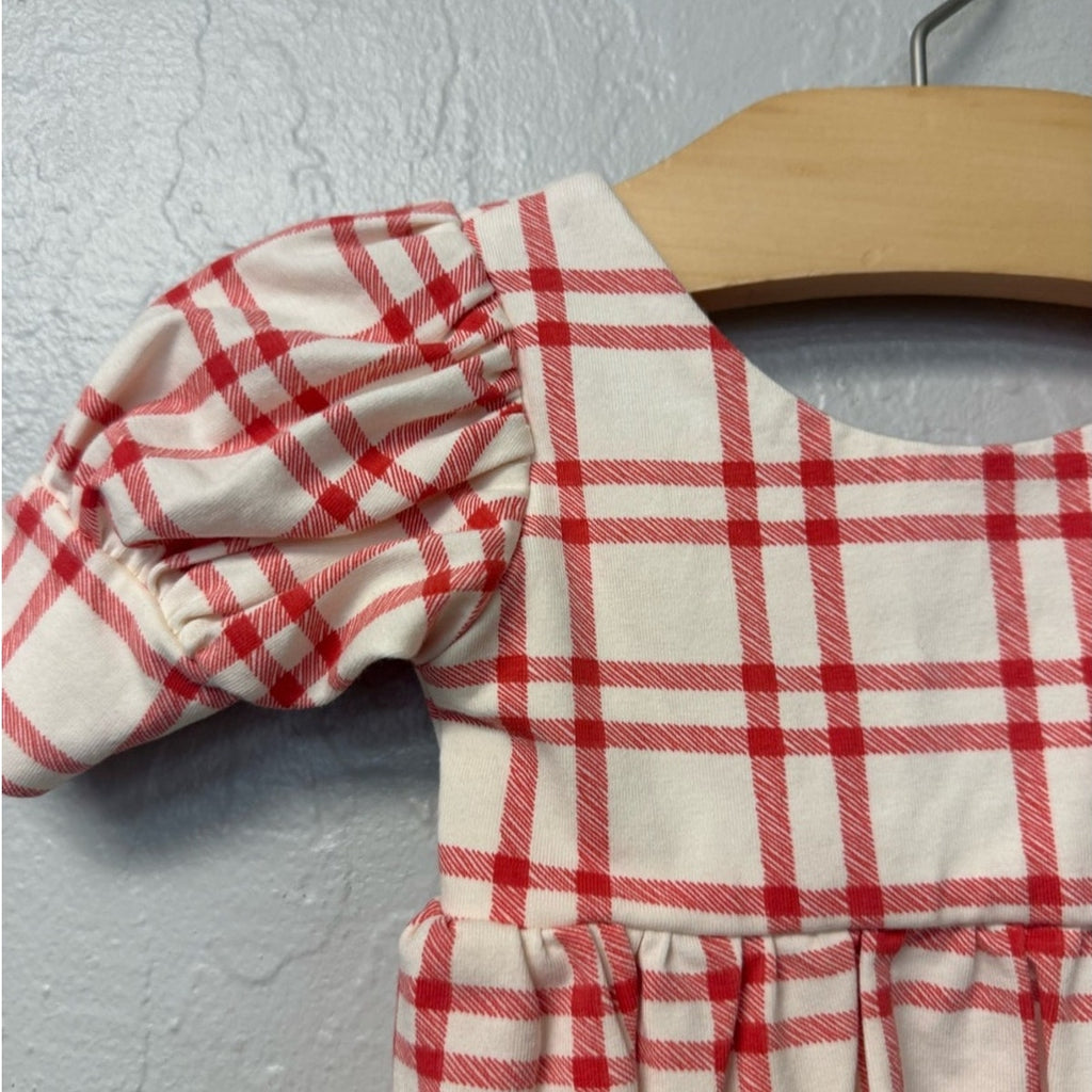 ollie jay red plaid cream romper 6-12M