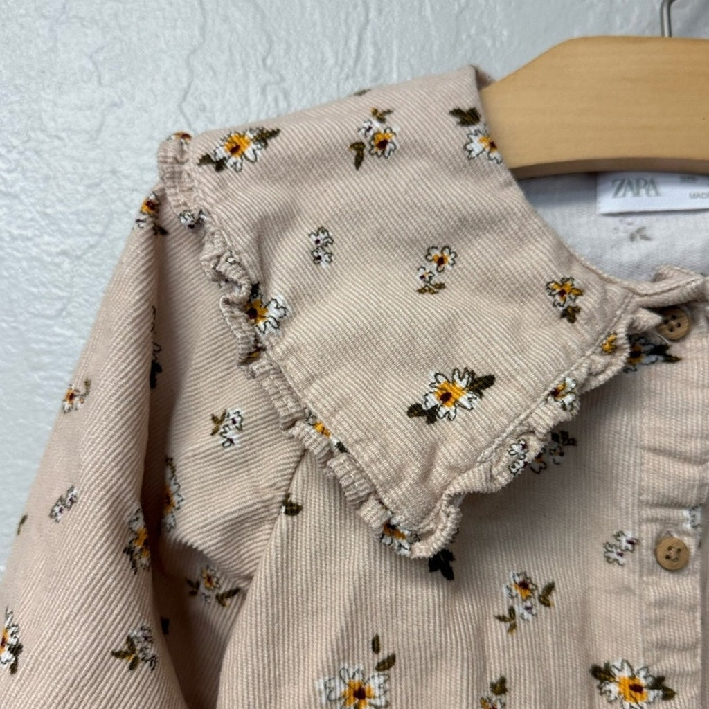 zara girls' corduroy floral blouse 4-5Y