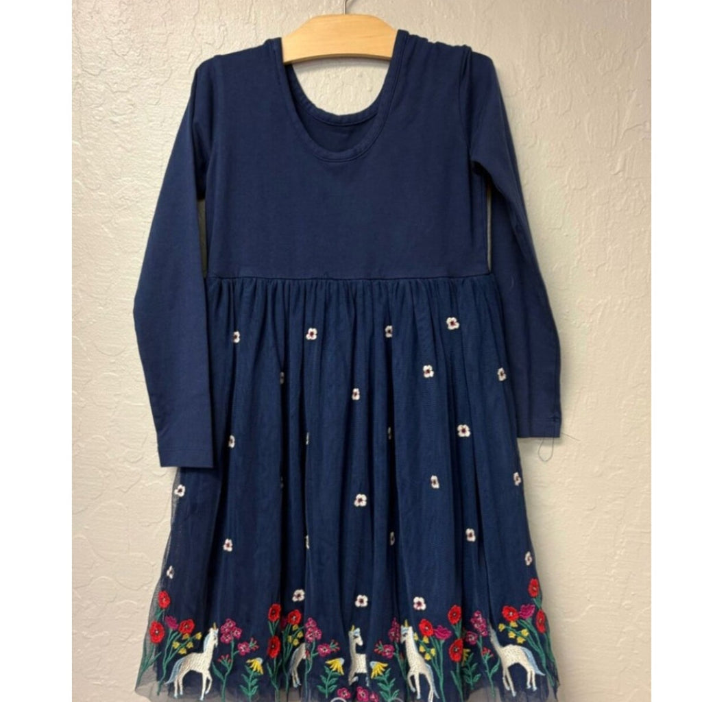 hanna andersson long sleeve unicorn tulle dress 6-7Y