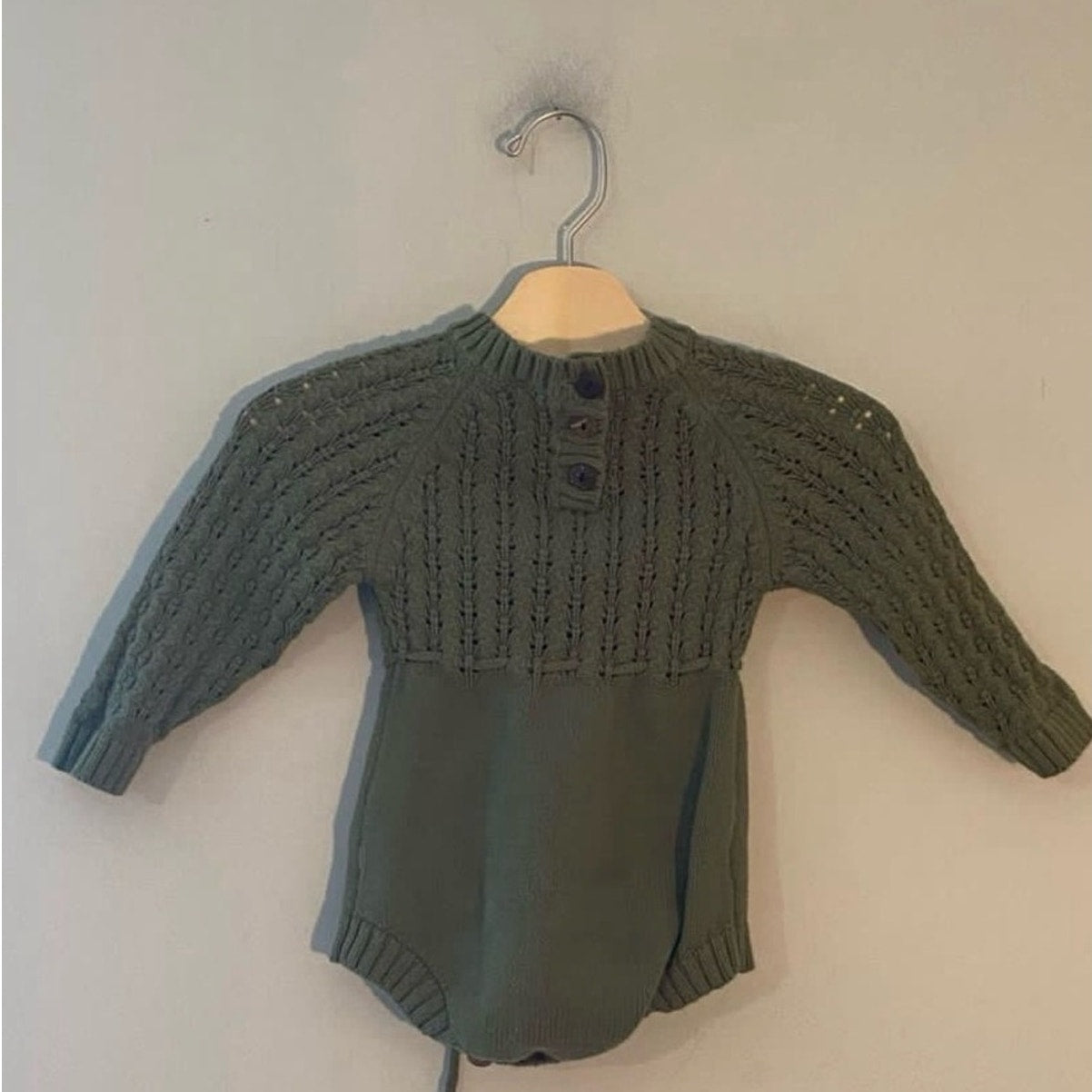 olive & cradle girls' green knit romper 18-24M