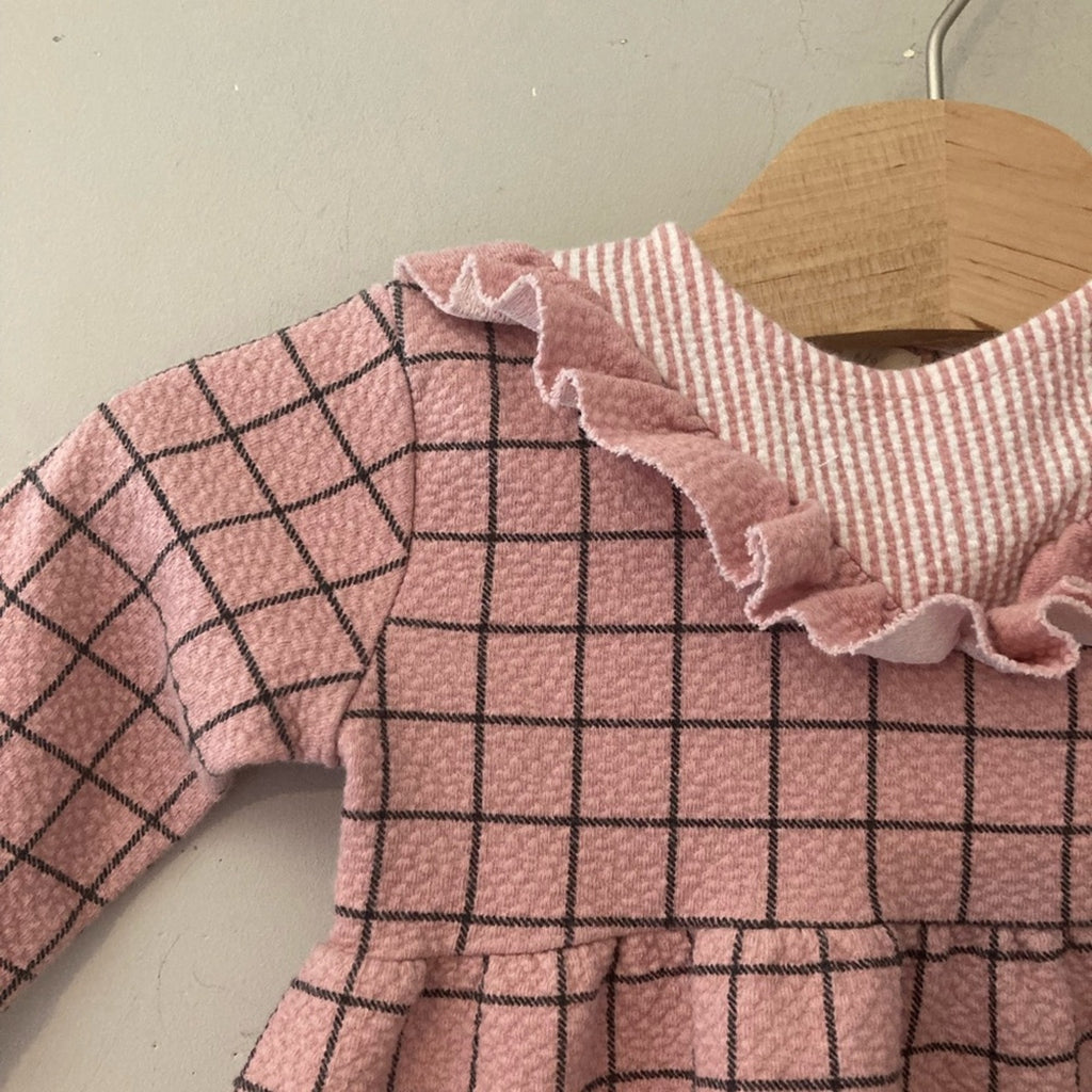 zara pink windowpane dress 6-9M