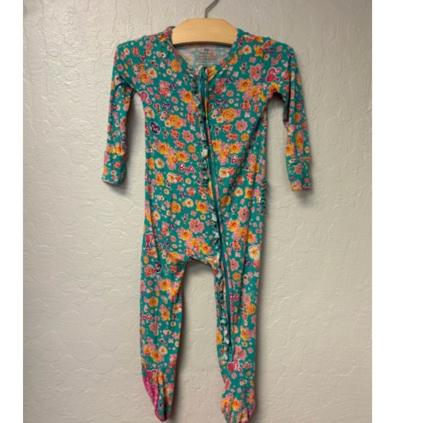 posh peanut x barbie blue floral footie 18-24M