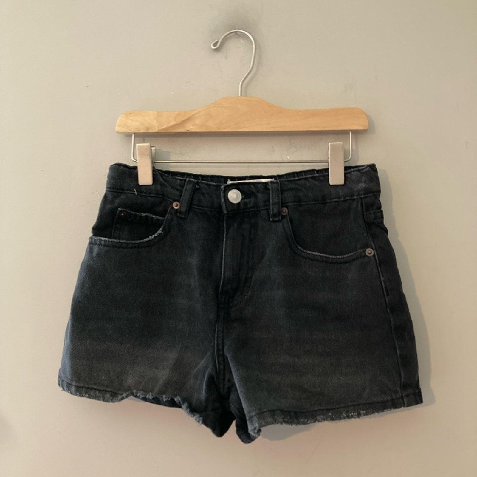 zara girls' black denim shorts animal print 12-13Y