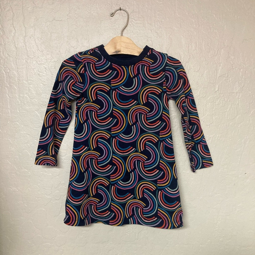 hanna andersson girls' navy rainbow dress 4Y