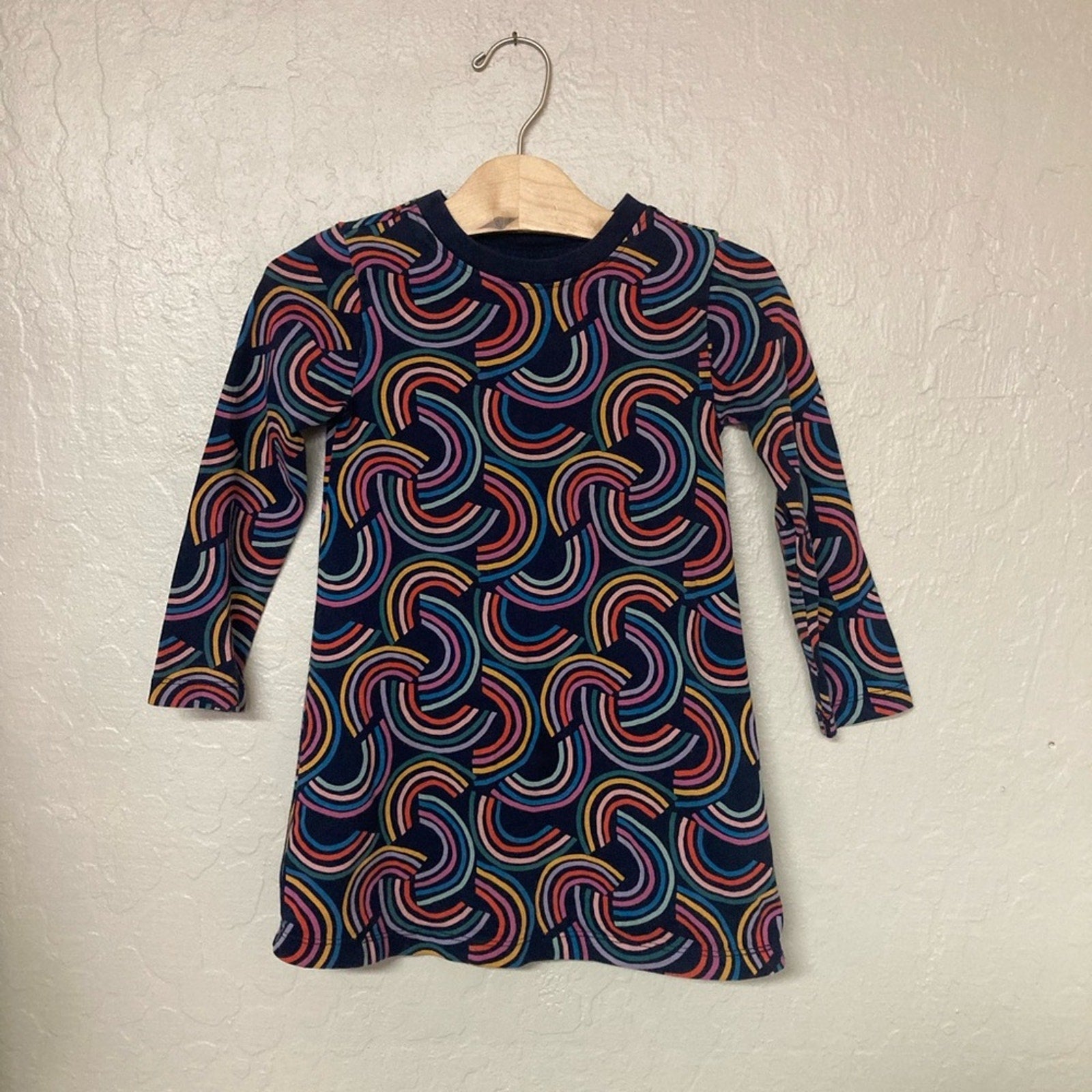hanna andersson girls' navy rainbow dress 4Y