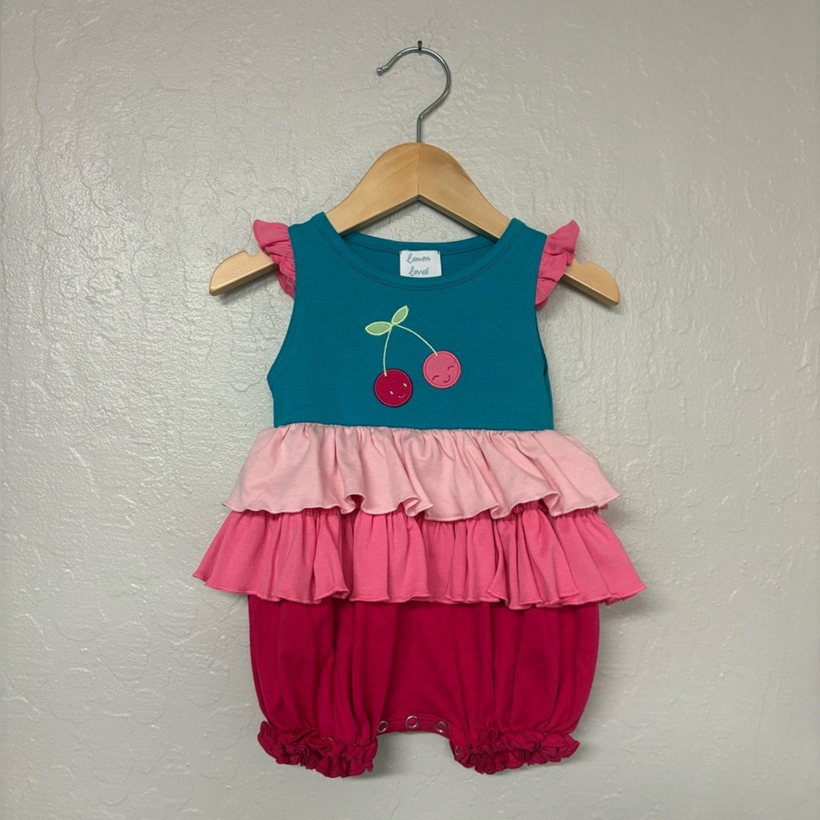 lemon loves layette cherry romper 3-6M