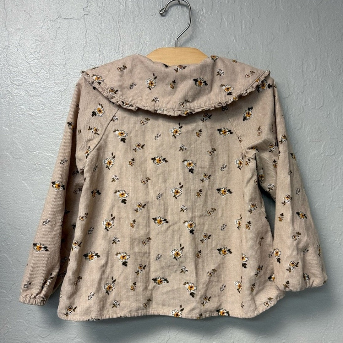 zara girls' corduroy floral blouse 4-5Y