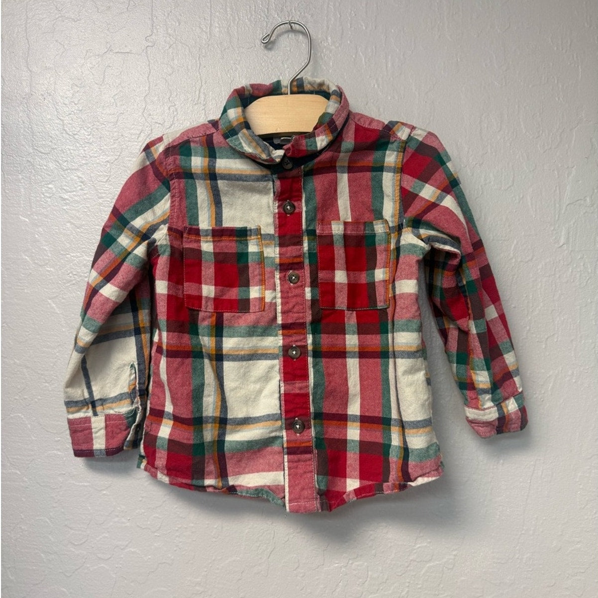 blue rooster boys’ plaid button-down shirt 4Y