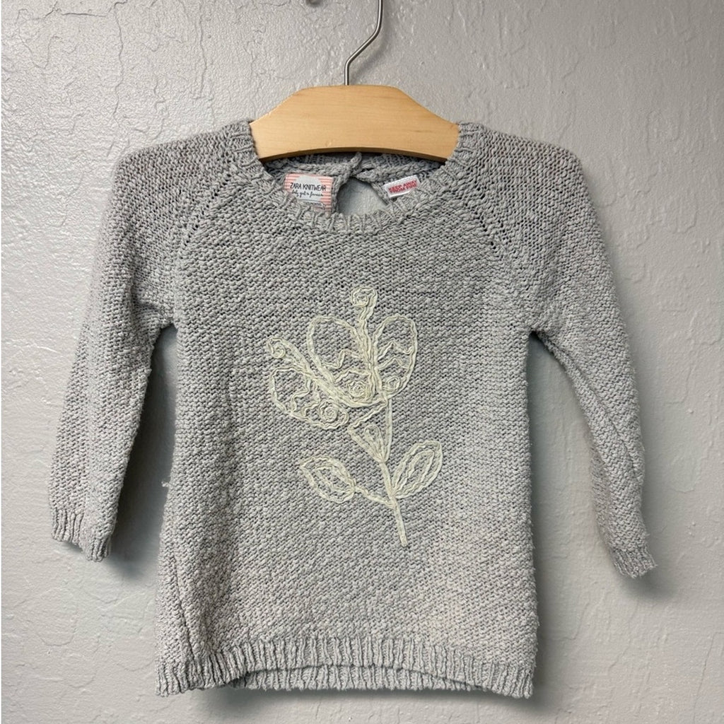 zara girls' gray flower sweater 18-24M