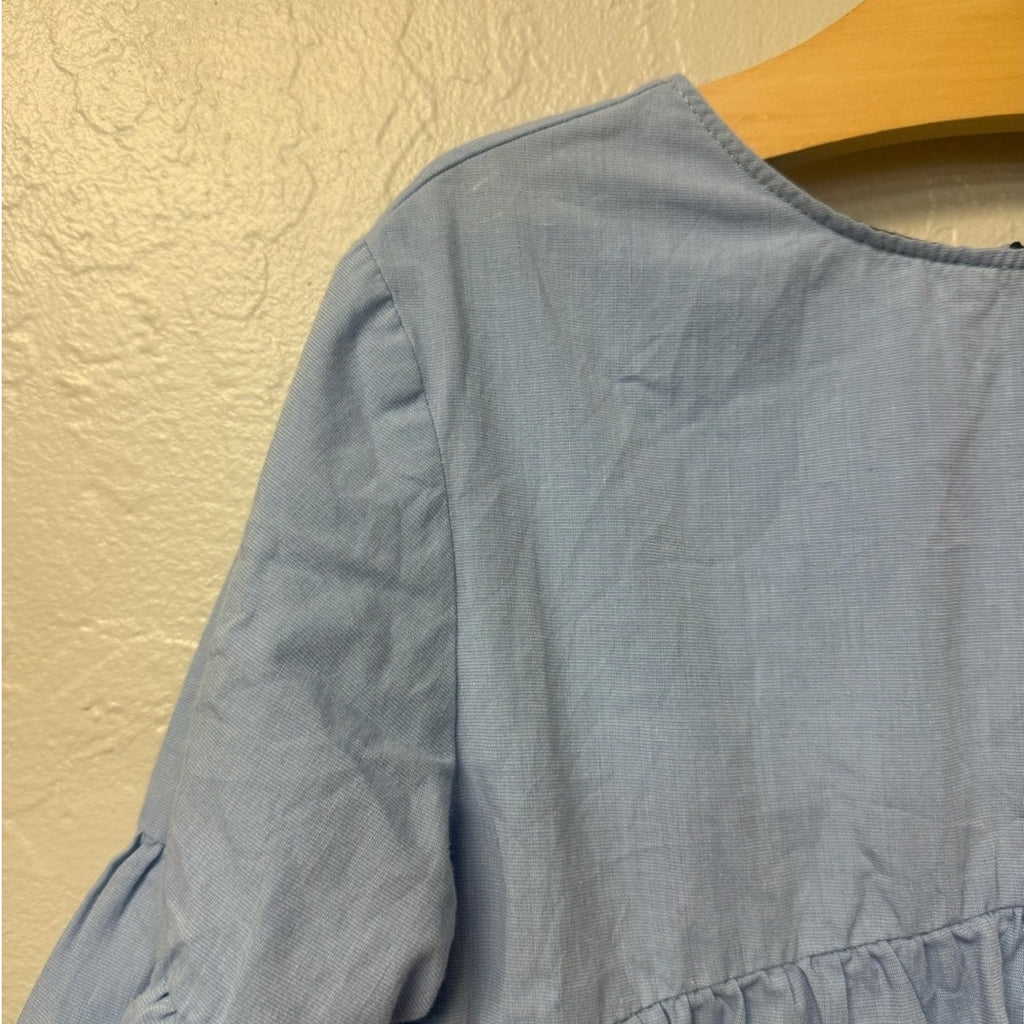 zara blue dress balloon sleeves 9-10Y