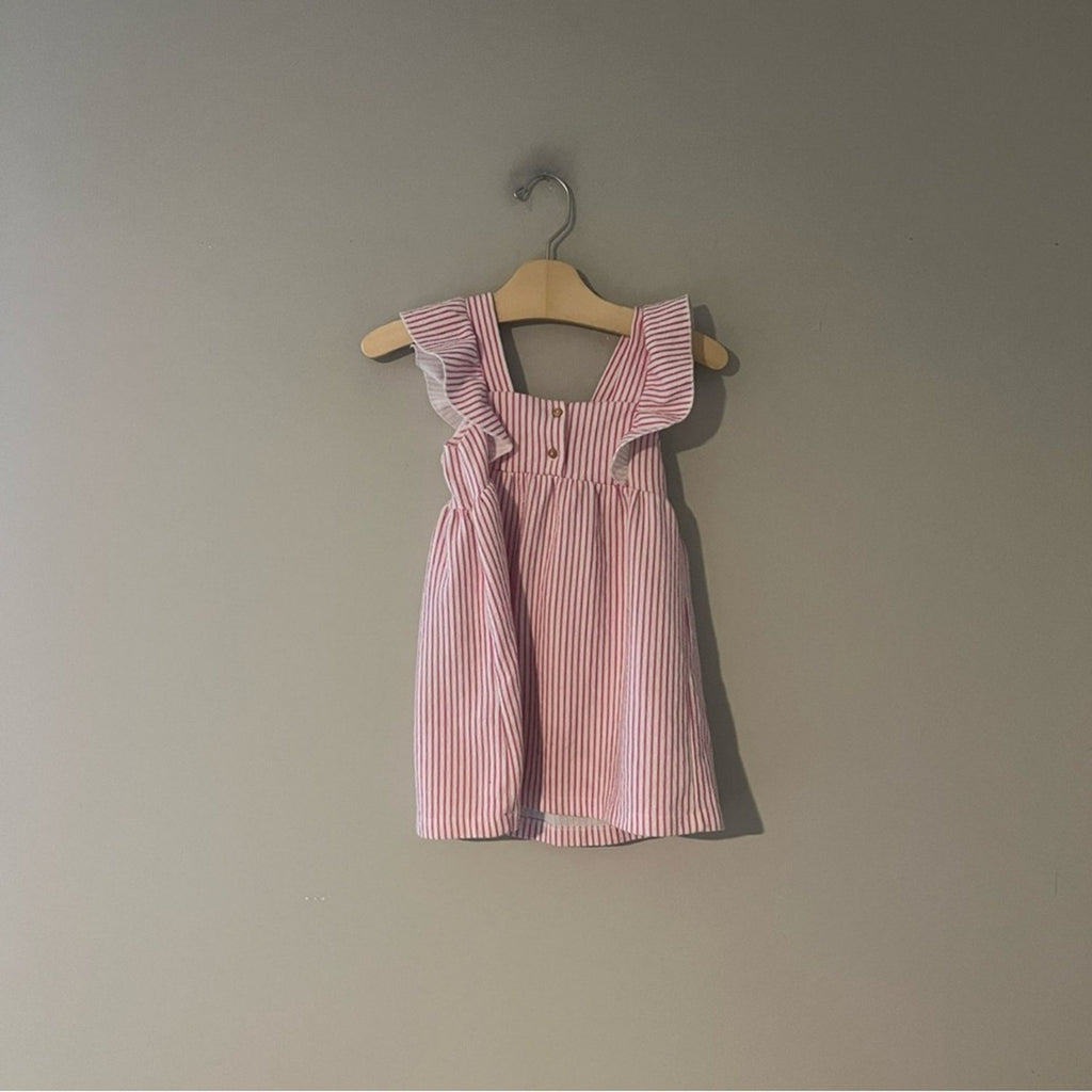 zara white pink stripe dress 2-3Y
