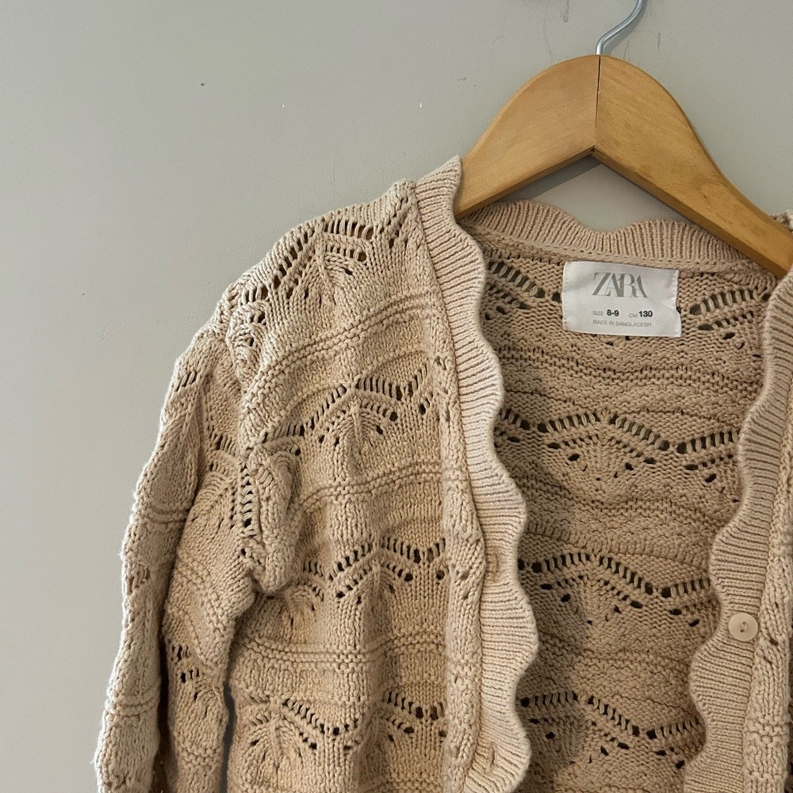 zara‎ girls' beige crochet  cardigan 8-9Y