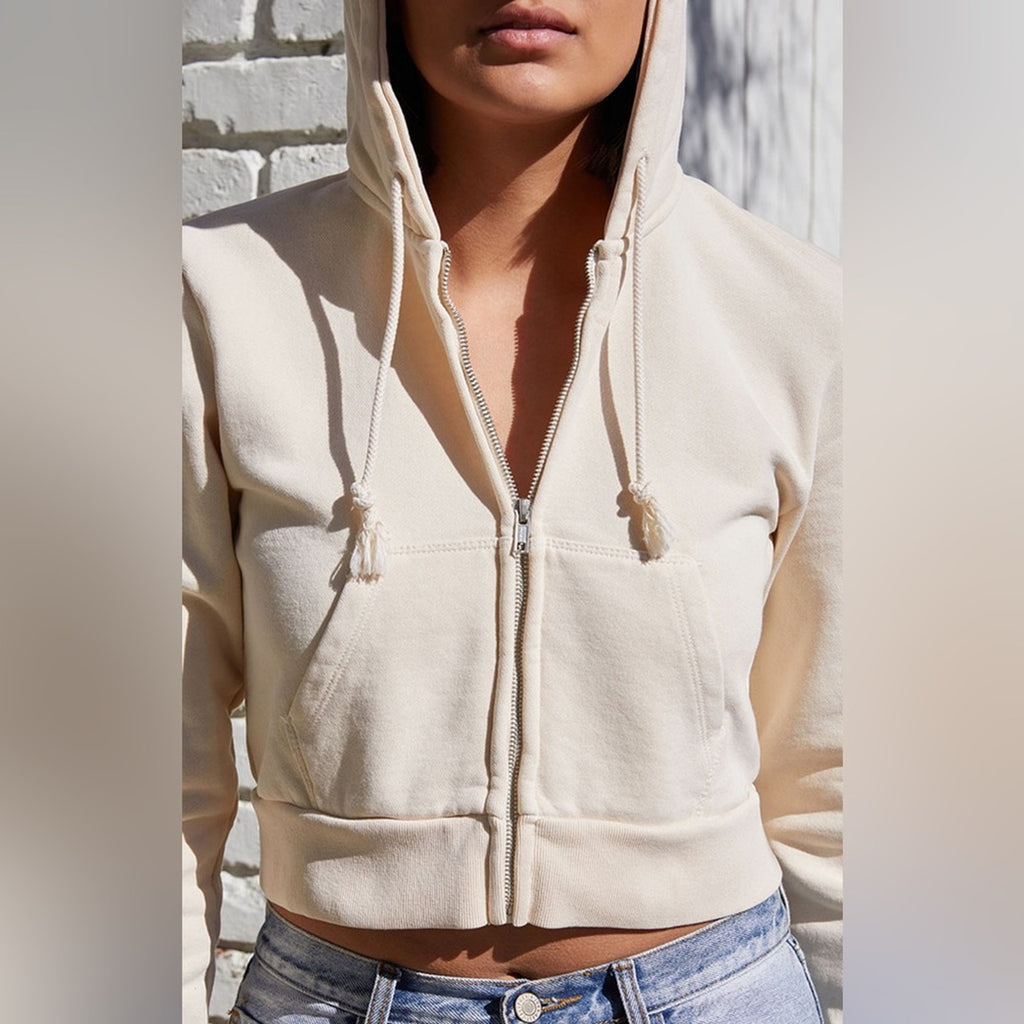 brandy melville cream hoodie zip-up
