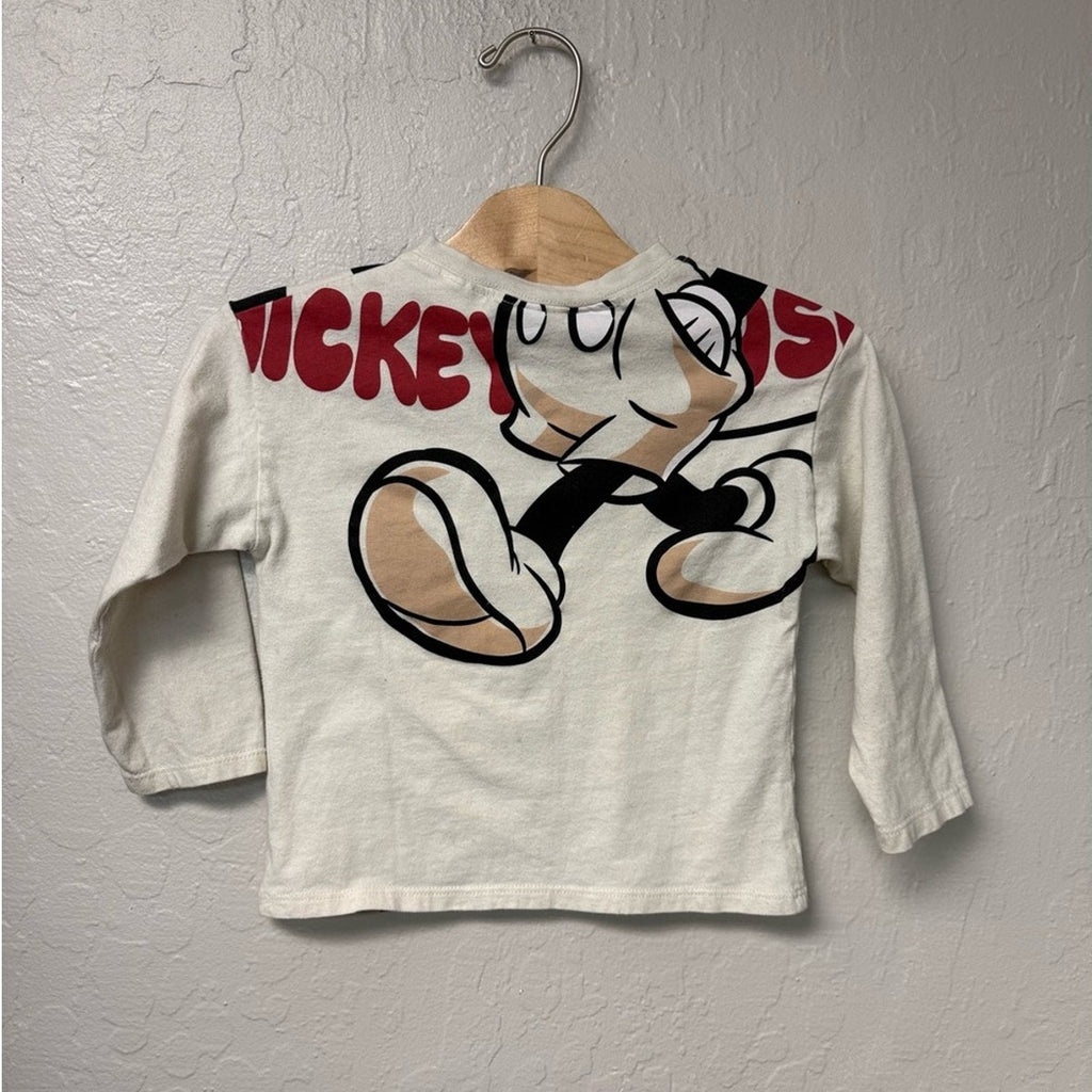 zara x disney cream long-sleeve mickey tee 2-3Y