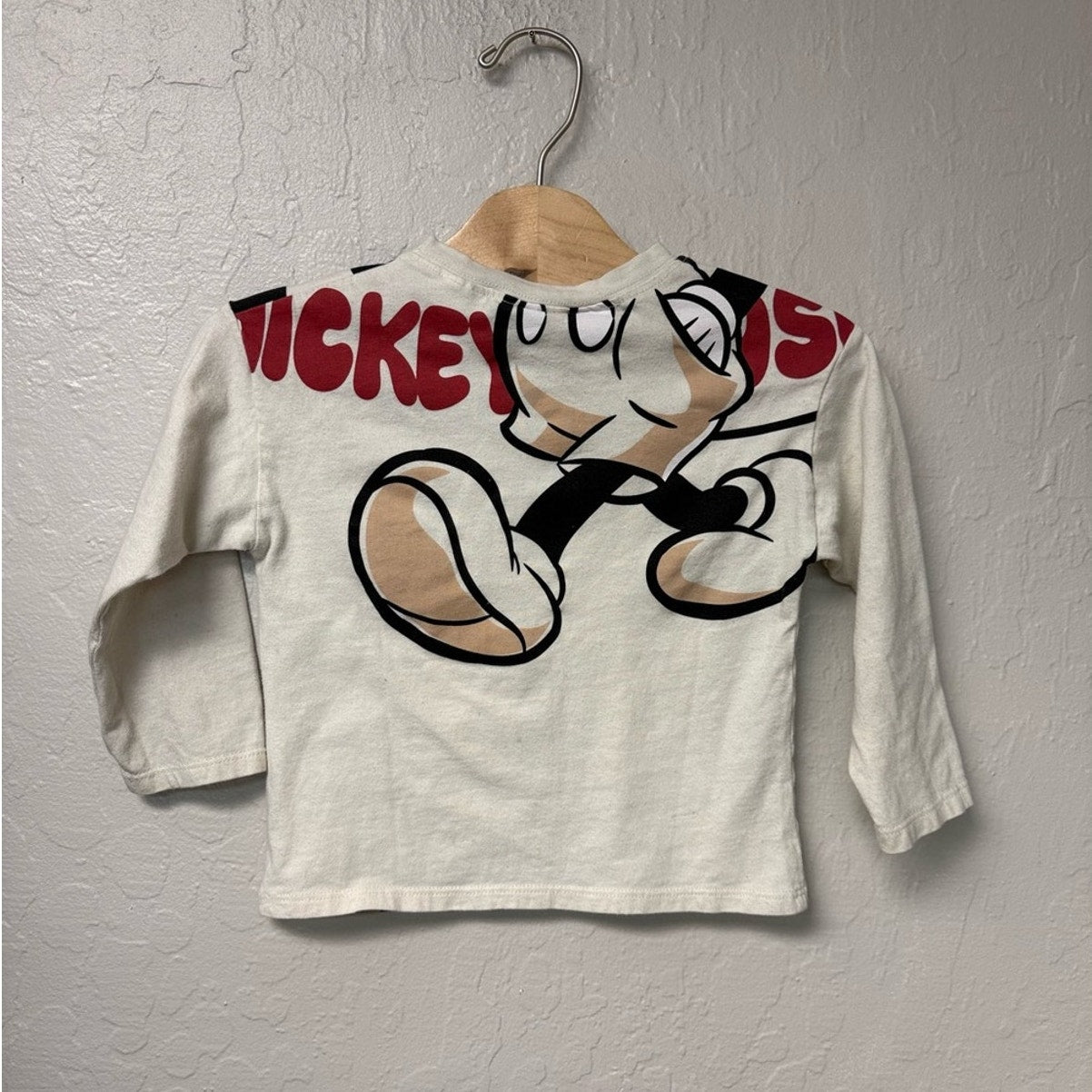 zara x disney cream long-sleeve mickey tee 2-3Y