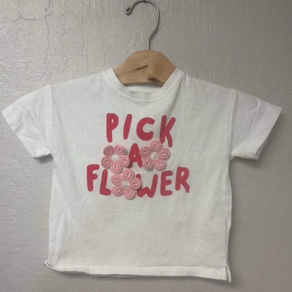 zara girls' white tee crochet flowers 2Y