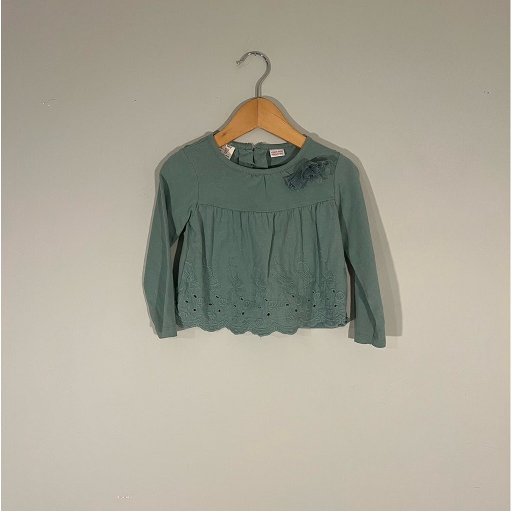 zara girls' green long-sleeve tee with bow 6-9M