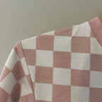 pink checkered sweatshirt romper‎ 12-18M