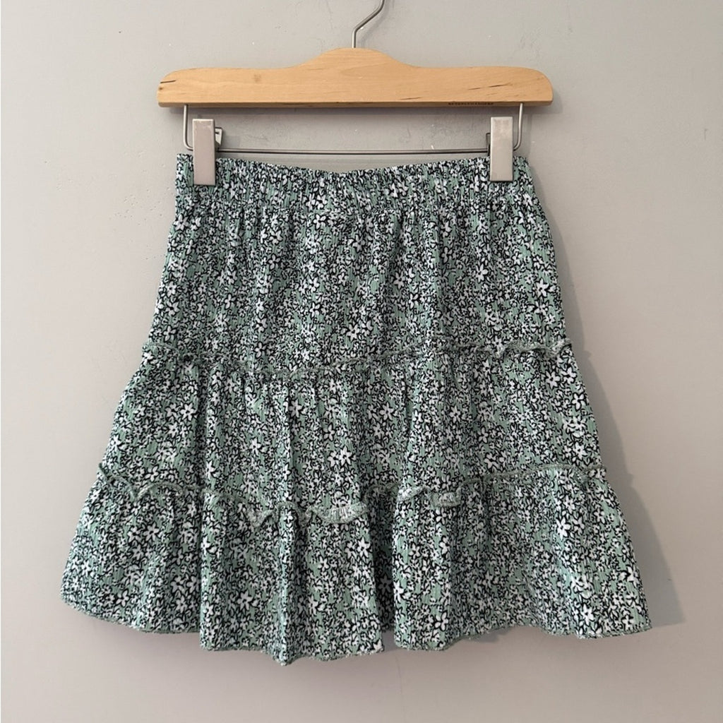 zara floral skirt tiered green‎ 11-12Y