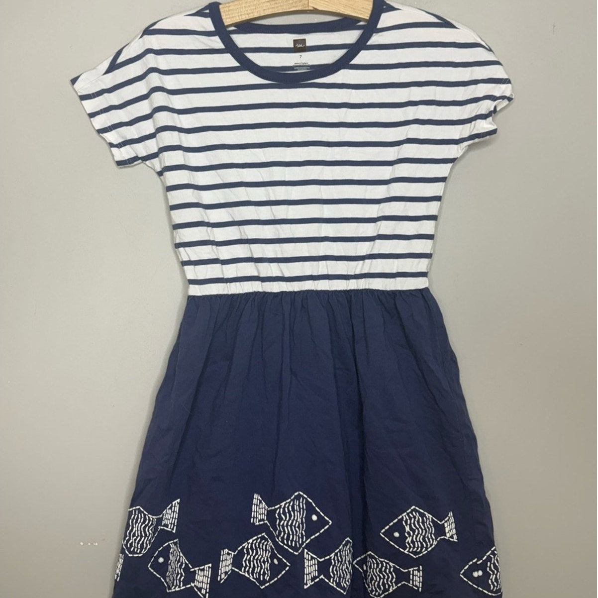tea collection girls' blue stripe dress 7Y