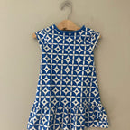 tea collection blue white tile print dress 4Y