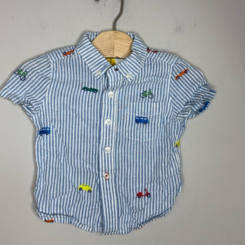 mini boden boys linen button down shirt top 2-3Y