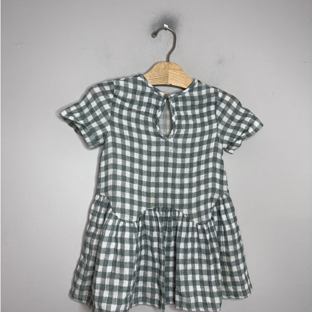 zara gingham dress green 3-4Y