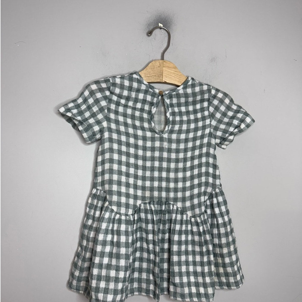 zara gingham dress green 3-4Y