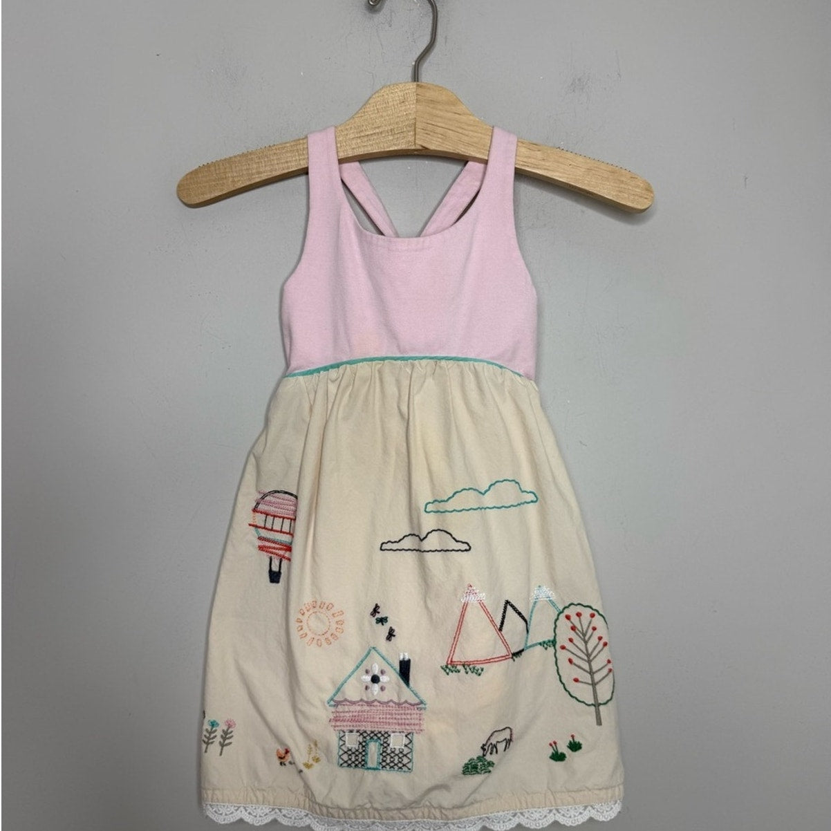 hanna andersson cream dress embroidery 3Y