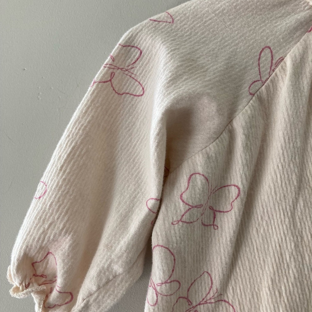 zara girls' cream butterfly blouse 9-12M