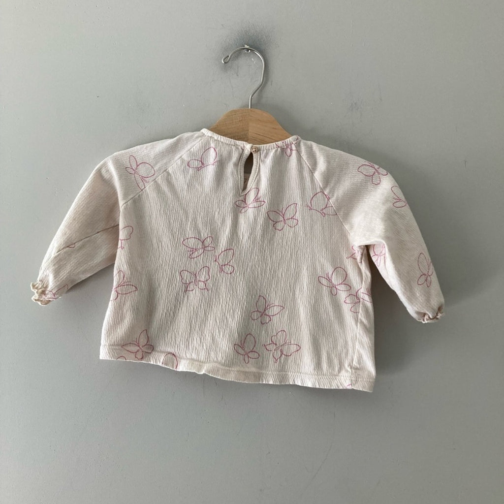 zara girls' cream butterfly blouse 9-12M