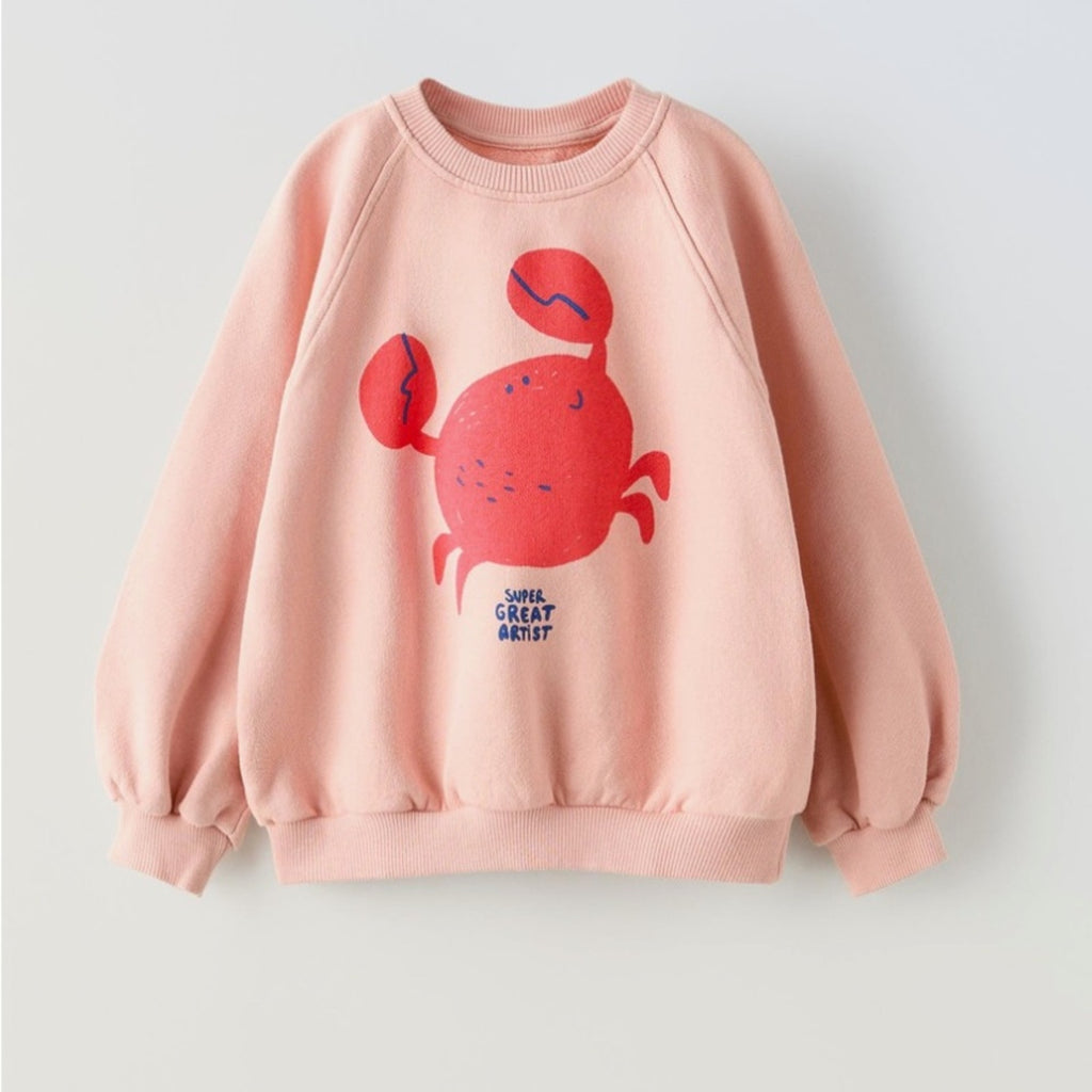 zara girls' pink crab sweatshirt 4Y