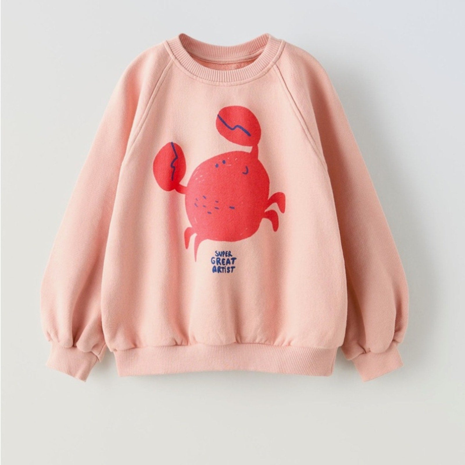 zara girls' pink crab sweatshirt 4Y