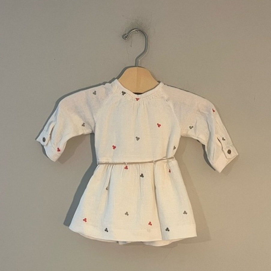 zara cream belted dress 3-6M