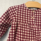 zara dark red gingham long sleeve dress 2-3Y