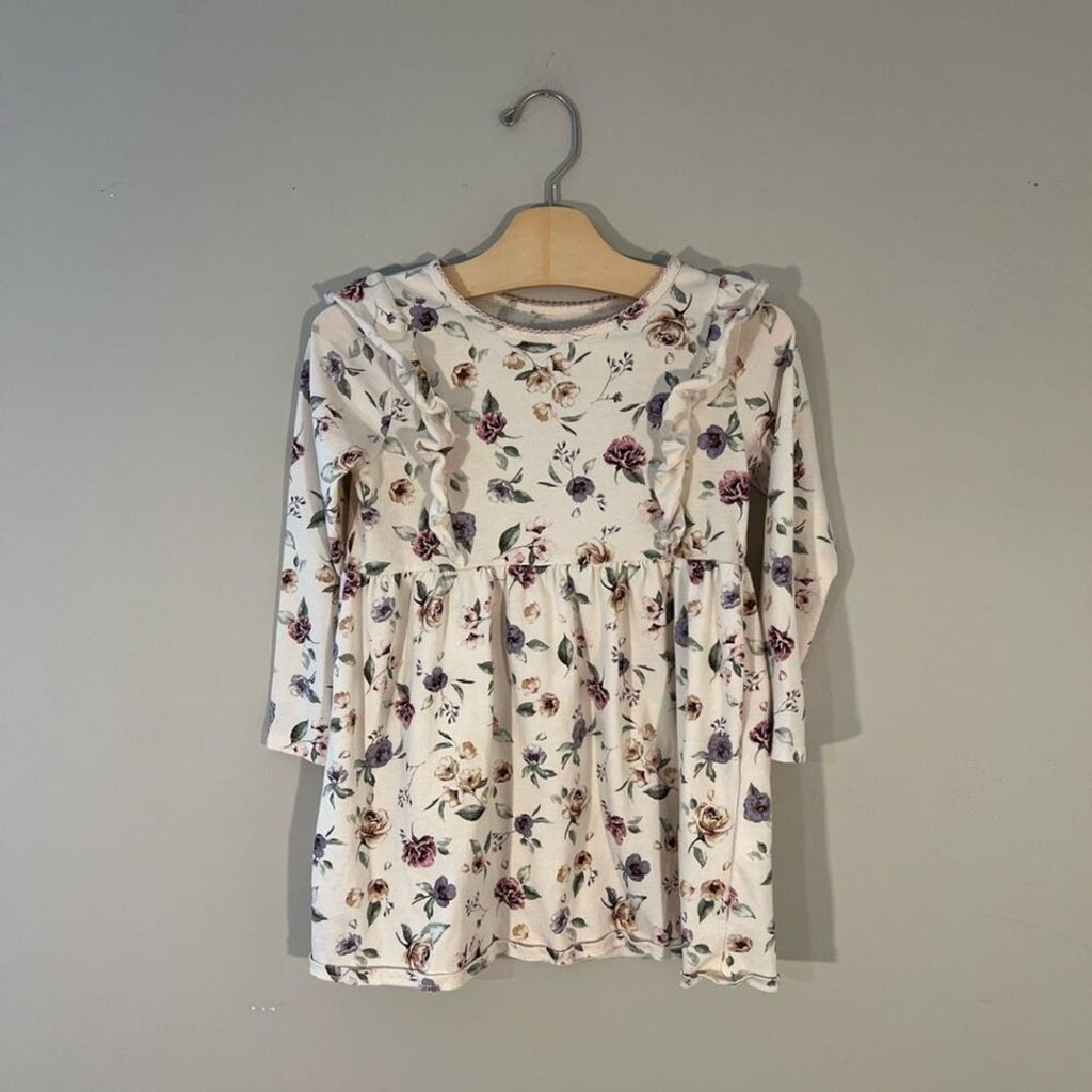 h&m cream long-sleeve‎ floral dress 5-6Y