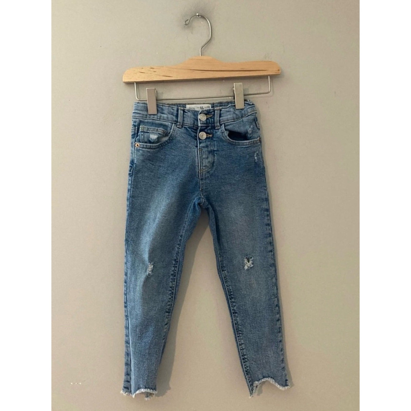 zara girls jeans high waist uneven hem 4-5Y