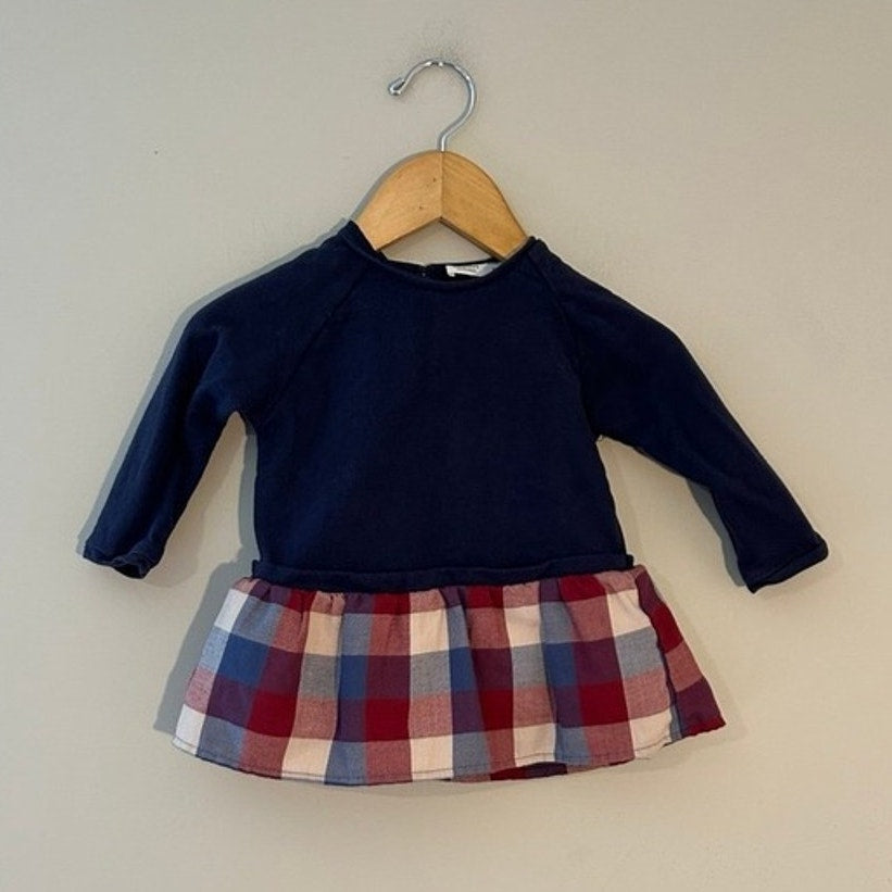 zara girls' navy plaid dress 6-9M